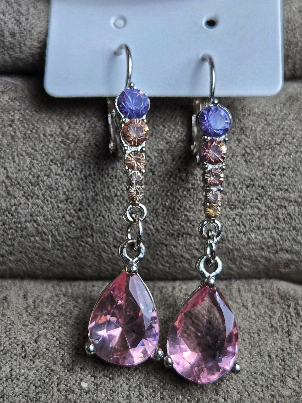 Vintage Pink and Purple  Gemstone Drop Earrings